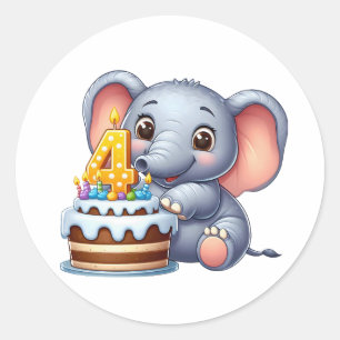 Süßer Elefant 4. Geburtstag Runder Aufkleber