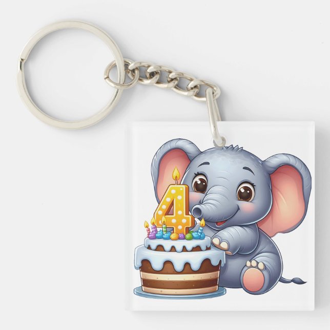 Süßer Elefant 4. Geburtstag Schlüsselanhänger (Vorderseite)