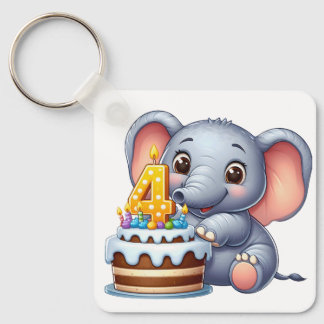 Süßer Elefant 4. Geburtstag Schlüsselanhänger