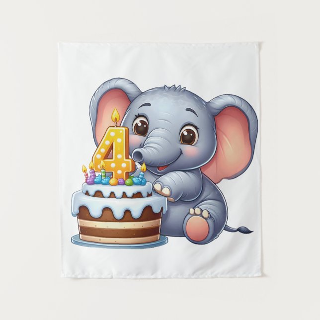 Süßer Elefant 4. Geburtstag Wandteppich (Vorderseite)