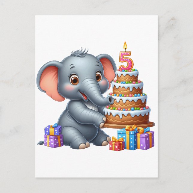 Süßer Elefant 5. Geburtstag Postkarte (Vorderseite)