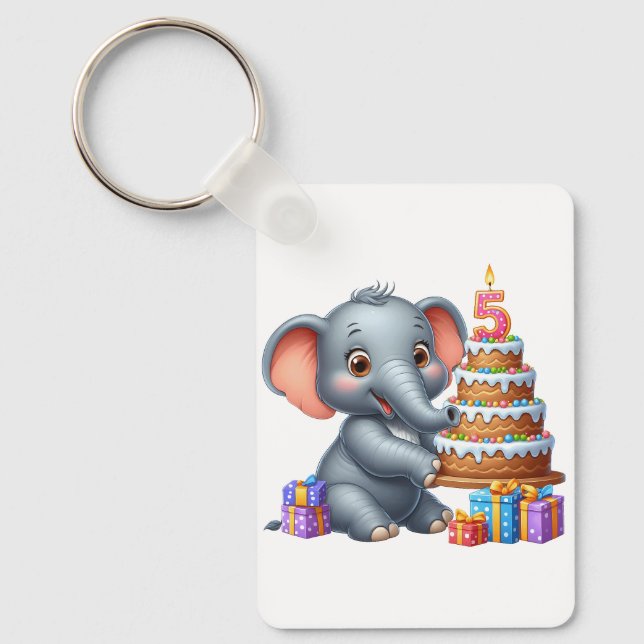 Süßer Elefant 5. Geburtstag Schlüsselanhänger (Vorderseite)