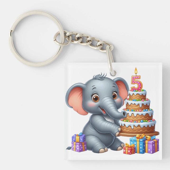 Süßer Elefant 5. Geburtstag Schlüsselanhänger (Vorderseite)