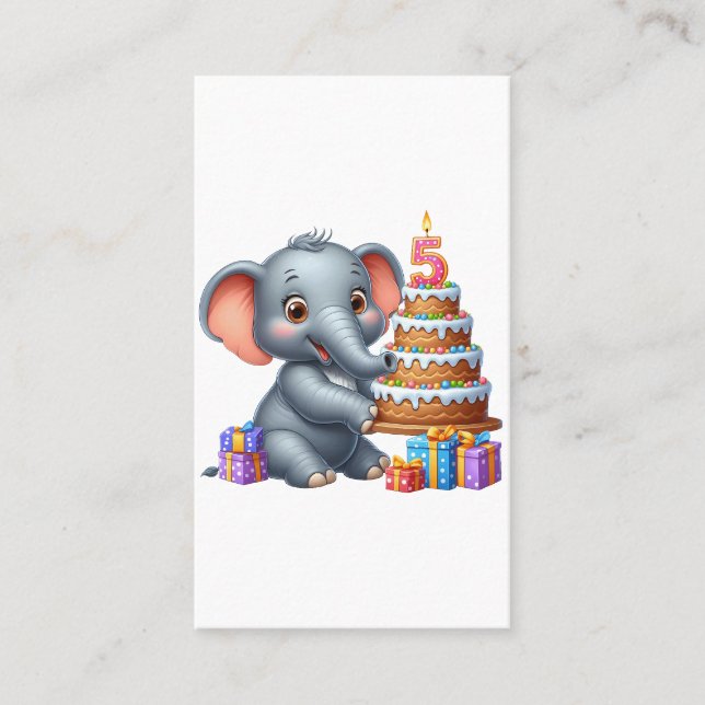 Süßer Elefant 5. Geburtstag Visitenkarte (Vorderseite)