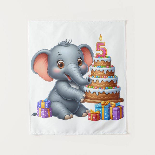 Süßer Elefant 5. Geburtstag Wandteppich (Vorderseite)