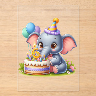 Süßer Elefant 6. Geburtstag Acryleinladungen