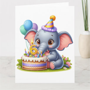 Süßer Elefant 6. Geburtstag Karte