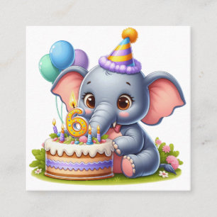 Süßer Elefant 6. Geburtstag Quadratische Visitenkarte
