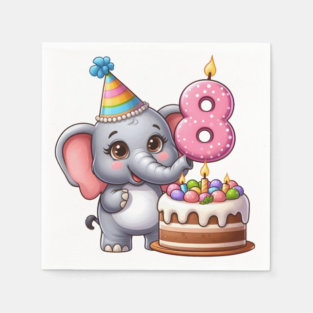 Süßer Elefant 8. Geburtstag Serviette (Vorderseite)