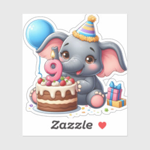 Süßer Elefant 9. Geburtstag Aufkleber