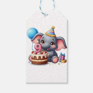 Süßer Elefant 9. Geburtstag Geschenkanhänger