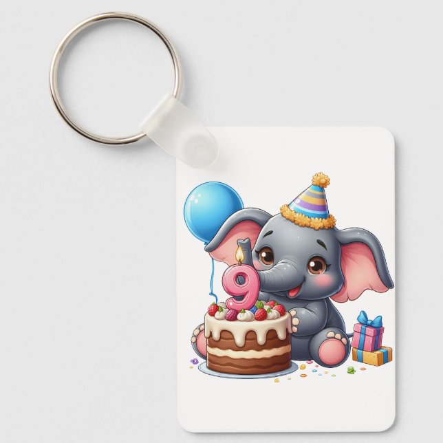 Süßer Elefant 9. Geburtstag Schlüsselanhänger (Vorderseite)