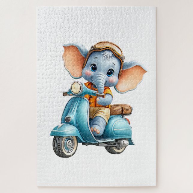 Süßer Elefant auf einem Roller-Puzzles  Puzzle (Vertikal)