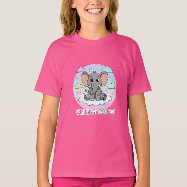 Süßer Elefant auf Wolke - Ich bin Ele-Fun-t Pun T-Shirt (Vorderseite)