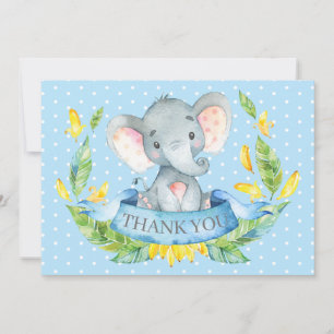 Süßer Elefant Baby Junge Blau und Grau Dankeskarte