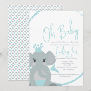Süßer Elefant Baby Junge Elegantes Skript Baby Sho Einladung