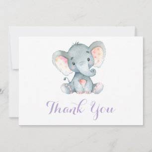 Süßer Elefant Baby Mädchen Lila und Grau Dankeskarte