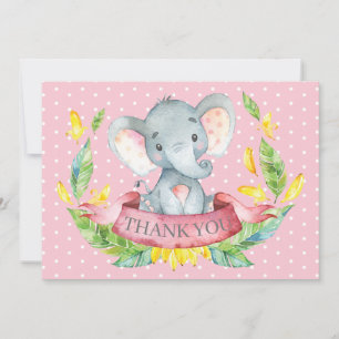 Süßer Elefant Baby Mädchen Rosa und Grau Dankeskarte
