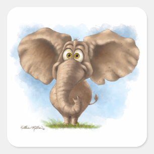 Süßer Elefant Cartoon Quadratischer Aufkleber