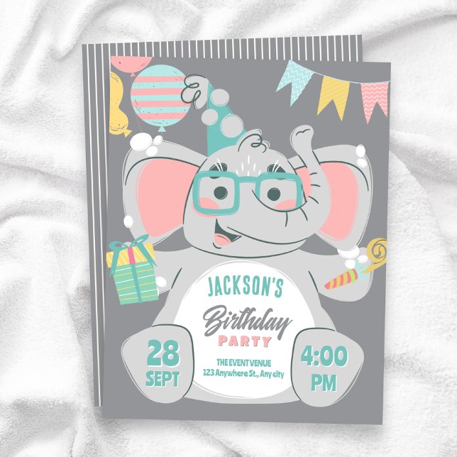 Süßer Elefant Geburtstag  Einladung (Von Creator hochgeladen)