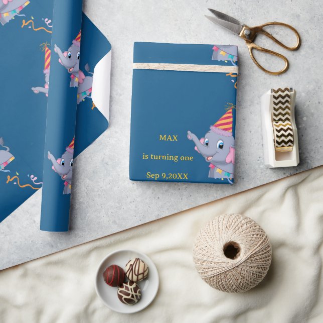 Süßer Elefant Geburtstag Geschenkpapier (Kunsthandwerk)