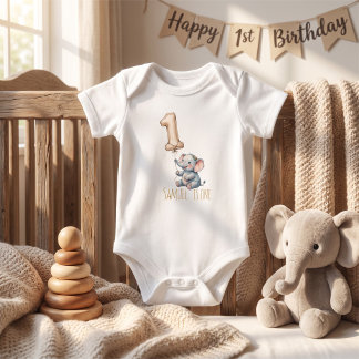 Süßer Elefant Luftballon 1. Geburtstag Baby Strampler