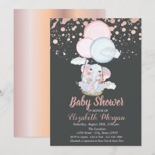 Süßer Elefant,Luftballon,Roségold Babyparty Einladung