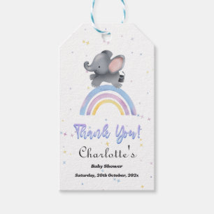 Süßer Elefant mit bunter Regenbogen-Babyparty Geschenkanhänger