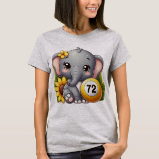 Süßer Elefant mit einer Bingo-Kugel Nummer 72 T-Shirt