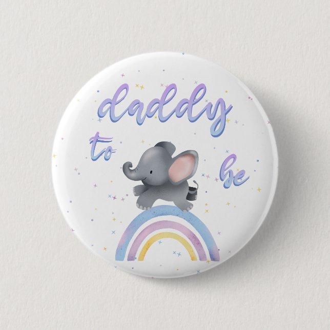 Süßer Elefant mit farbenfrohem Regenbogen werdende Button (Vorderseite)