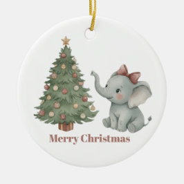 Süßer Elefant mit Weihnachtsbaumschmuck Keramik Ornament