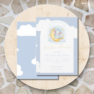 Süßer Elefant Mond & Sterne Baby Shower Einladung