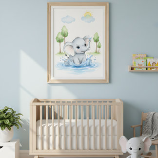 Süßer Elefant plantscht im Wasser Poster