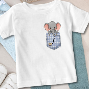 Süßer Elefant schaut aus der Tasche mit Initiale Baby T-shirt