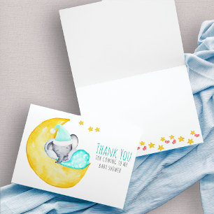 Süßer Elefant schläft auf dem Mond Baby Shower Dankeskarte