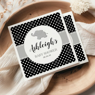 Süßer Elefant Schwarz Weiß Punkte Baby Shower Serviette