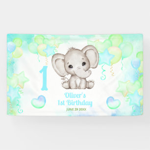 Süßer Elefant Sommer Bunter Junge 1. Geburtstag Banner