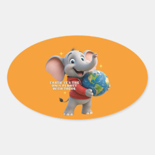 Süßer Elefant und die Umarmung des Planeten Öko-De Ovaler Aufkleber