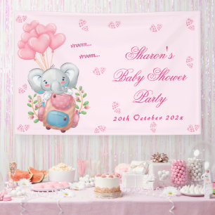 Süßer Elefant und rosa Luftballon-Baby-Party  Banner