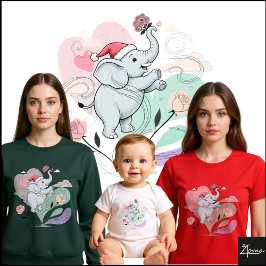 Süßer Elefant Weihnachtsmann Hut Rose Pastell T-Shirt