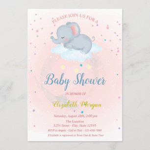 Süßer Elefant, Wolke, Sterne Baby Shower Einladung