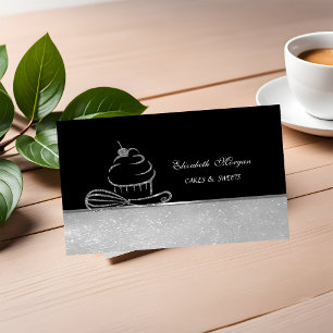 Süßer eleganter Silber-Glitter-Cupcake-Schneebesen Visitenkarte