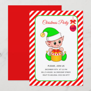 Süßer Elf auf Rot-Weiß-Weihnachten Einladung
