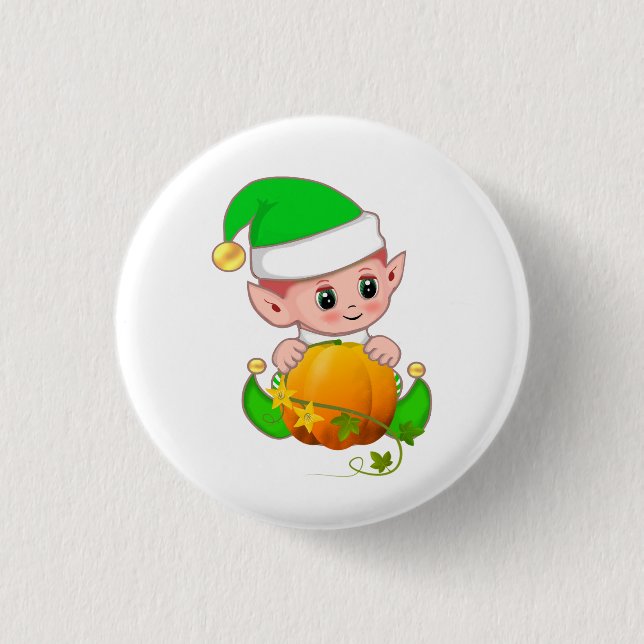 Süßer Elf mit Kürbis Button (Vorderseite)