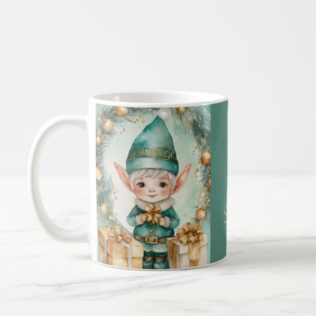 Süßer Elf mit Weihnachtsgeschenken  Kaffeetasse (Links)