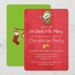 Süßer Elf mit Weihnachtsstock-Weihnachtseinladung Einladung