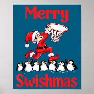 Süßer Elf Santa Basketball Pinguine Glaubensdesign Poster