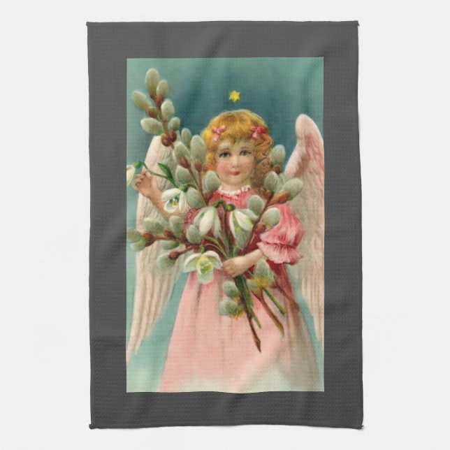 Süßer Engel im rosa Kleid Geschirrtuch (Vertikal)