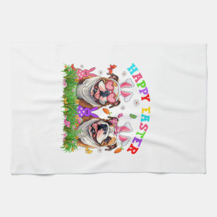 Süßer English Bulldog Hund & Hasenohren Eier Frohe Geschirrtuch