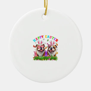Süßer English Bulldog Hund & Hasenohren Eier Frohe Keramik Ornament
